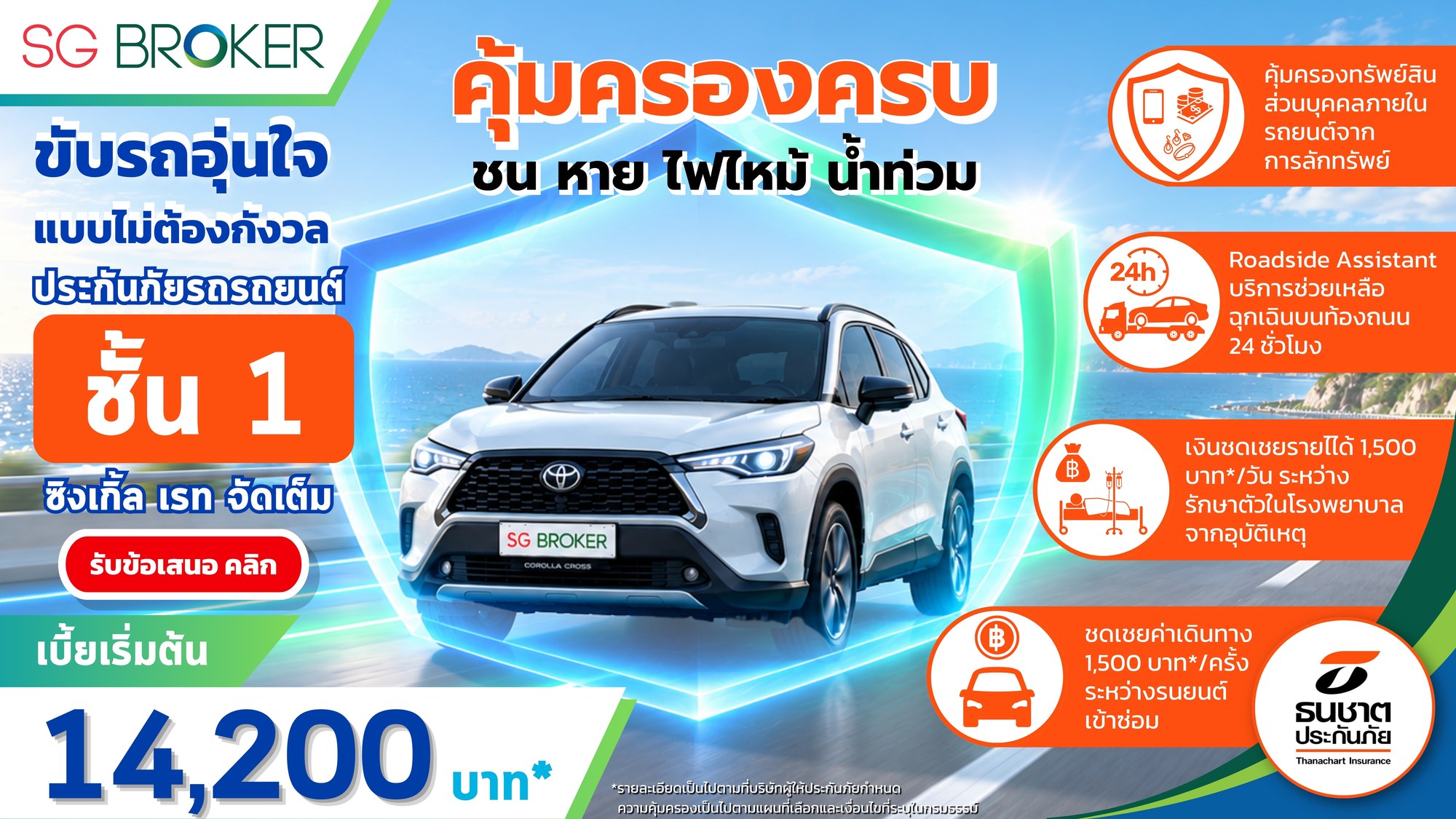 ประกันภัยรถยนต์ ชั้น 1 ซิงเกิ้ล เรท จัดเต็ม เบี้ยเริ่มต้น 14,200 บาท